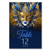 マスカレードマスクMotifブルー金ゴールドID1031 テーブルナンバー (正面)
