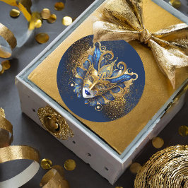 マスカレードマスクMotifブルー金ゴールドID1031 ラウンドシール