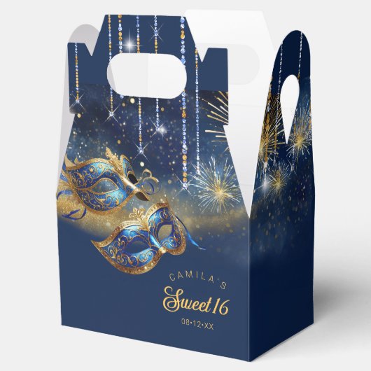 マスカレードマスクSweet sixteenブルー金ゴールドID1032 フェイバーボックス (オープン)