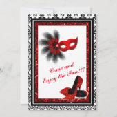 マスカレードマルディグラスカーニバルレッドグリッター 招待状 (裏面)