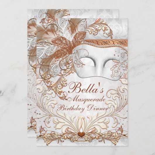 マスカレードマルディグラスパーティの招待状 招待状 (正面/裏面)