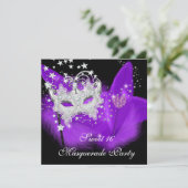 マスカレード甘い16パープルブラックフェザーマスク 招待状 (スタンド正面)