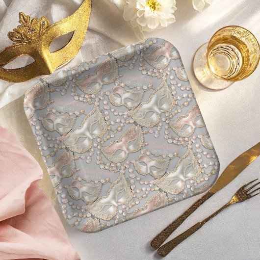 マスカレード甘い16ビーズマスクバラ金ゴールドID1032 ペーパープレート