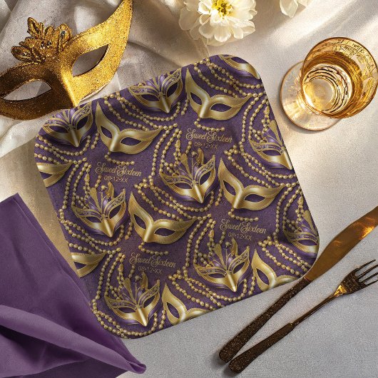 マスカレード甘い16ビーズマスク紫ID1032 ペーパープレート