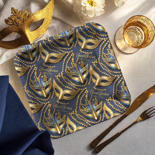 マスカレード甘い16ビーズマスク青ID1032 ペーパープレート