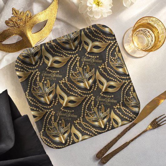 マスカレード甘い16ビーズマスク黒ID1032 ペーパープレート