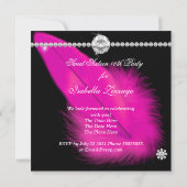 マスカレード甘い16ホットピンクブラックフェザーマスク 招待状 (裏面)