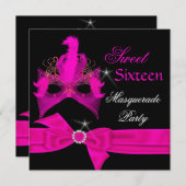 マスカレード甘い16 16ホットピンクマスクパーティー 招待状 (正面/裏面)
