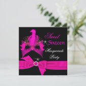 マスカレード甘い16 16ホットピンクマスクパーティー 招待状 (スタンド正面)