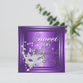 マスカレード甘い16 16誕生日紫ホワイト 招待状 (スタンド正面)