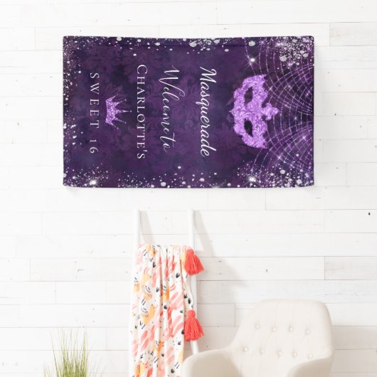 マスカレード紫の銀のグリッターダストスウィート16 横断幕 (インサイチュ)