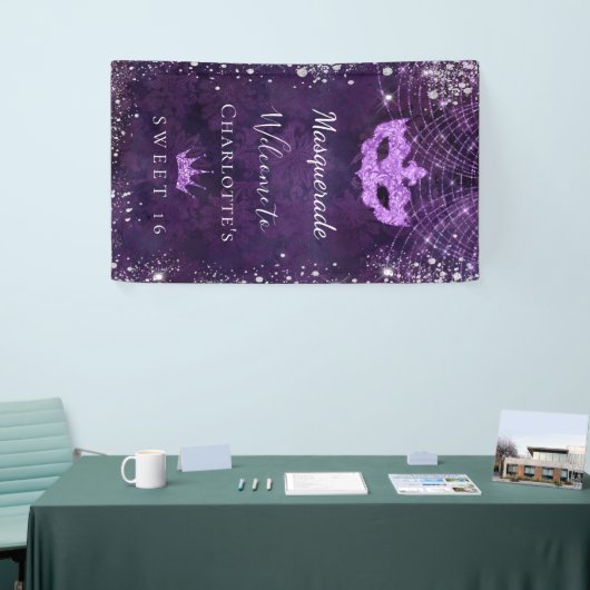 マスカレード紫の銀のグリッターダストスウィート16 横断幕 (トレードショー)