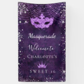 マスカレード紫の銀のグリッターダストスウィート16 横断幕 (縦)