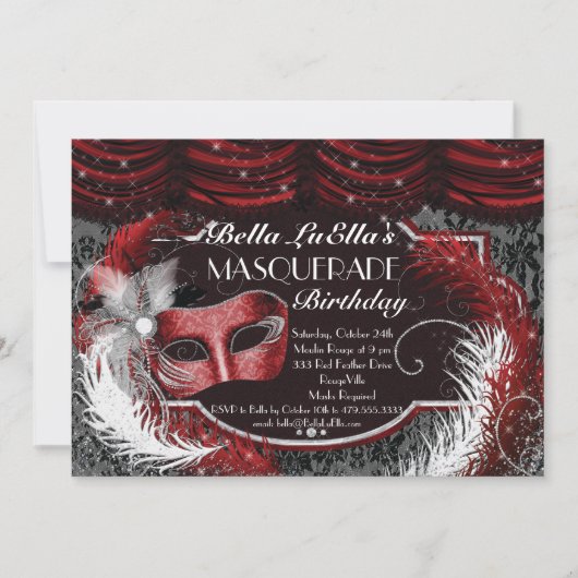 マスカレード誕生日イベントパーティの招待状 招待状 (正面)