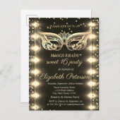 マスカレード金ゴールドダイヤモンドライトスウィート16 インビテーションポストカード (正面/裏面)