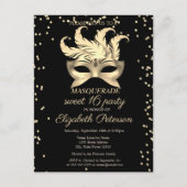 マスカレード金ゴールドダイヤモンド，マスクスウィート16 インビテーションポストカード (正面)