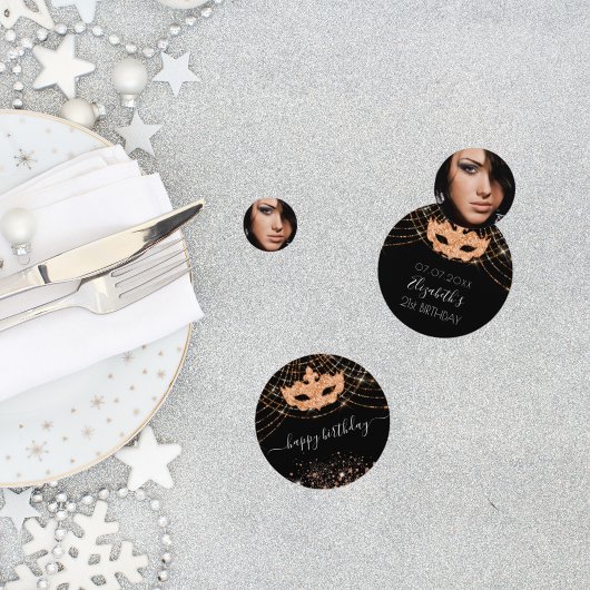 マスカレード黒い金ゴールドグリッターほこり誕生日パーティー コンフェッティ