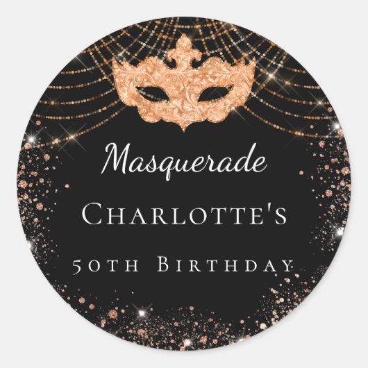 マスカレード黒い金ゴールドグリッターほこり誕生日パーティー ラウンドシール (正面)