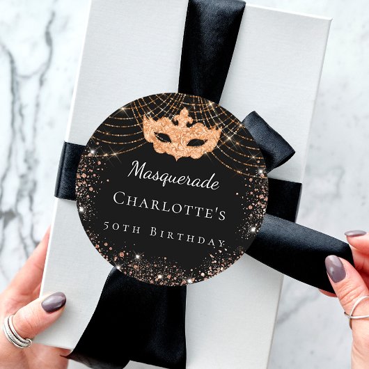マスカレード黒い金ゴールドグリッターほこり誕生日パーティー ラウンドシール