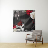 マスカレード黒の赤いエレガントフローラパーティー背景 タペストリー (インサイチュ)