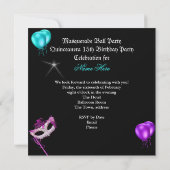 マスカレード キンセアニエラ 誕生日 ティール パープル 招待状 (裏面)