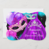 マスカレード キンセアニエラ 15歳 パーティー ティール パープル ピンク 招待状 (正面)