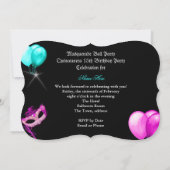 マスカレード キンセアニエラ 15歳 パーティー ティール パープル ピンク 招待状 (裏面)