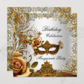 マスカレード ゴールドマスク シルバー 誕生日パーティー 招待状 (正面/裏面)
