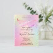 マスカレード ゴールド ダイヤモンド ホログラフィック スウィート 16 インビテーションポストカード (スタンド正面)