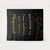 マスカレード ゴールド ブラック スウィート16 15歳の誕生日 タペストリー (正面(横))