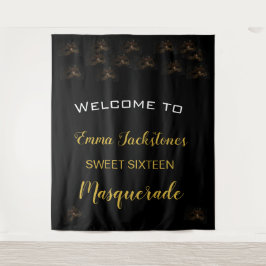 マスカレード ゴールド ブラック スウィート16 15歳の誕生日 タペストリー