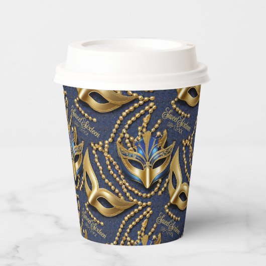 マスカレード スウィート16 ビーズ マスク ブルー ID1032 紙コップ (正面)