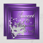 マスカレード スウィート16 16歳の誕生日 パープル ホワイト 招待状 (正面/裏面)