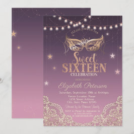 マスカレード,ストリングライト,レースのスイート16 招待状