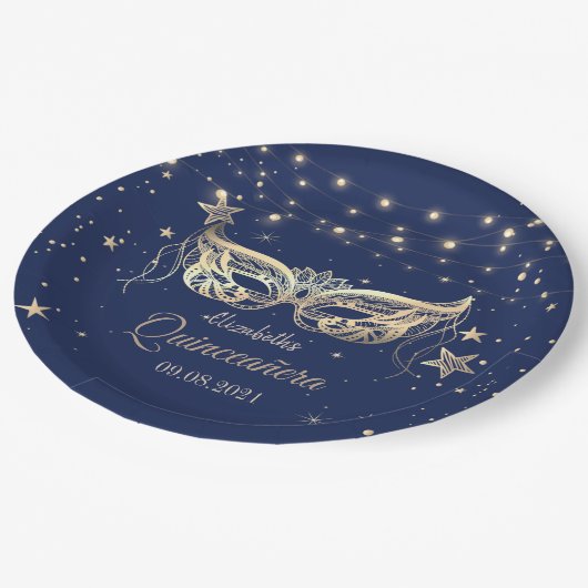 マスカレード、ネイビーブルースターズQuinceaenera ペーパープレート (アングル)