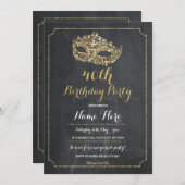 マスカレード バースデー パーティー ゴールド マスク 招待状 40歳 50 (正面/裏面)