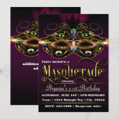 マスカレード パープル カラフル マスク パーティー ご招待状 招待状 (正面/裏面)