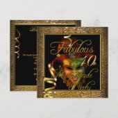 マスカレード ファビュラス 40 ゴールド ブラック バースデーパーティー 招待状 (正面/裏面)
