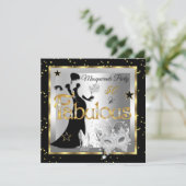 マスカレード ファブレス50パーティー ゴールド シルバー ブラック 招待状 (スタンド正面)