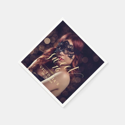 マスカレード フォト スウィート 16 誕生日 スタンダードカクテルナプキン (角)