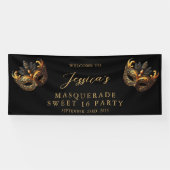 マスカレード ブラック ゴールド スイート16 バースデー ウェルカム 横断幕 (横)