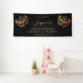 マスカレード ブラック ゴールド スイート16 バースデー ウェルカム 横断幕 (インサイチュ)