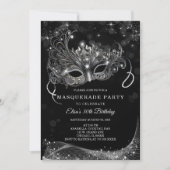マスカレード ブラック&シルバーパーティー 編集可能 招待状 (正面)