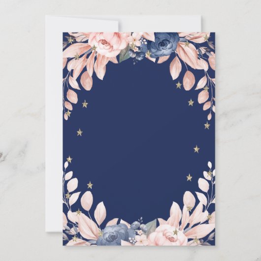 マスカレード、ブルーフラワーズ スターズ RSVP 招待状 (裏面)