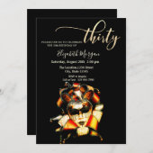 マスカレード、マスクブラック30歳の誕生日 招待状 (正面/裏面)