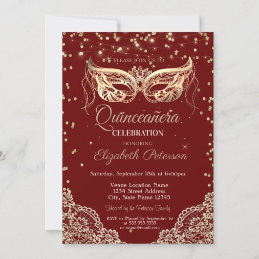 マスカレード、レース、ダイアモンズキンセニェラ 招待状 (正面)