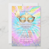 マスカレード、レース、ダイヤモンド タイダイ クイーンズアニバーサリー 招待状 (正面)