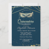 マスカレード，金ゴールド，ネイビーブルークインチェニェラ 招待状 (正面)