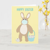 マスクおもしろい付きコロナウイルスイースターバニー カード (黄色い花)