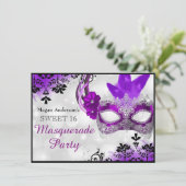マスクかわいらし&ダマスクパープルマスカレードスウィート16 招待状 (スタンド正面)